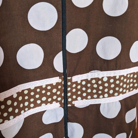 Super fun brown A-line dress w/ pale pink polka dots and trims - Picture 3 of 6